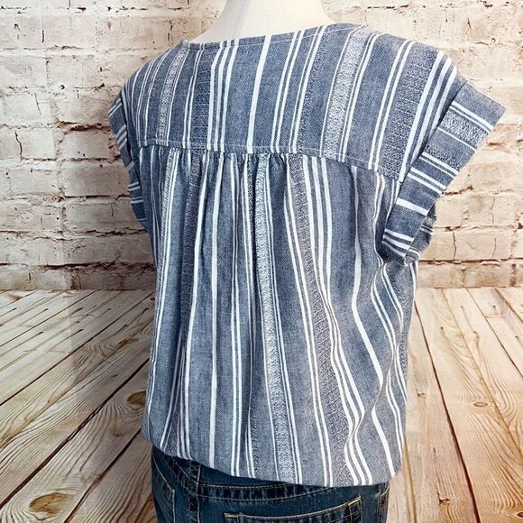 Cloth & Stone tie front blouse top linen striped - Picture 3 of 5